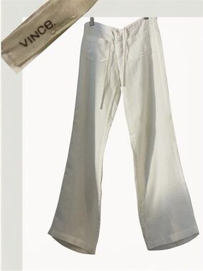 VINCE Linen Draw String Pull On Mid Rise Wide Leg White Pants XS